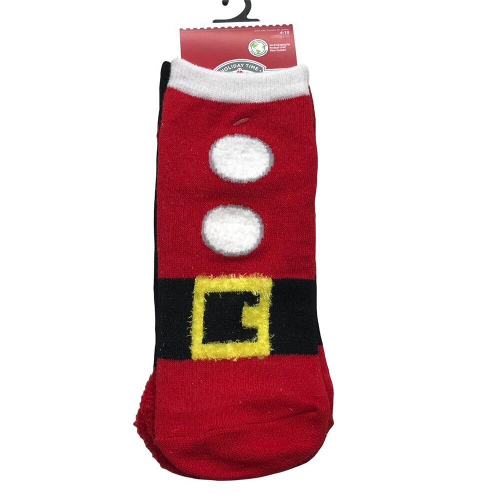 2 Pair Pack Holiday Time Women's Low Cut Socks Red/White Santa Suit 4-10 New